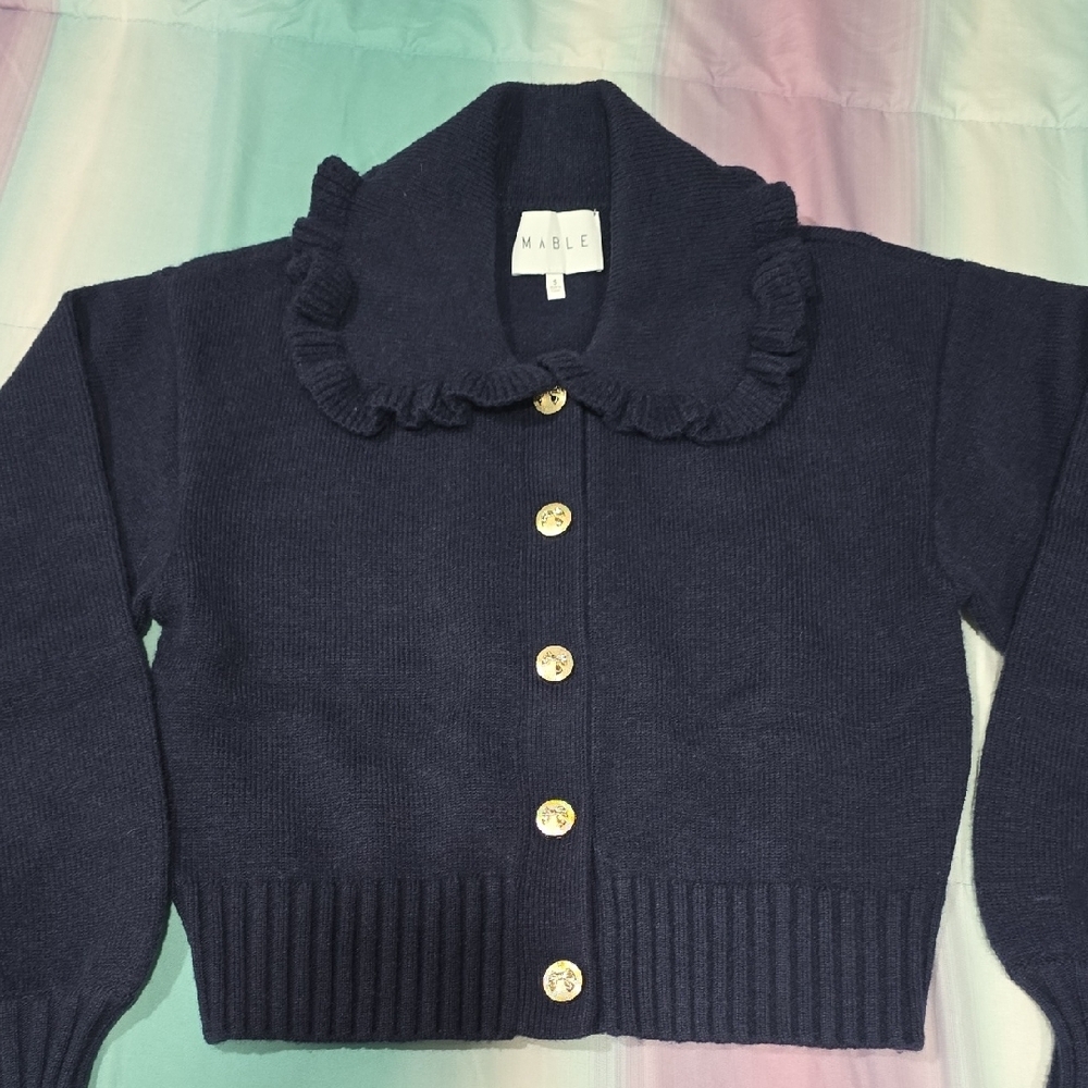 MABLE Oceana Navy Peter Pan Collar Cardigan Sweater Size S - Picture 4 of 11